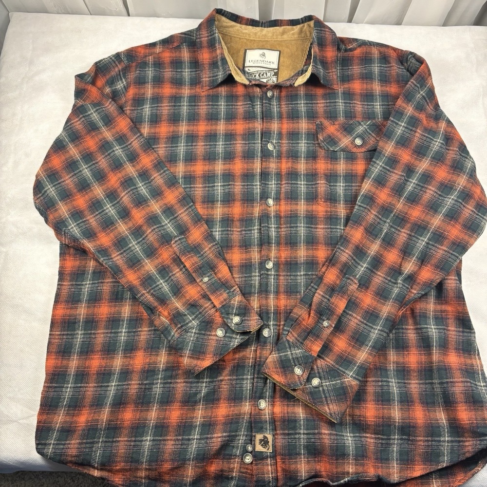 Legendary Whitetails Men's Buck Camp Flannel Shirt Plaid Orange Green Size‎ XL